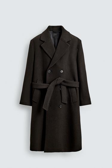 DOUBLE-BREASTED WOOL BLEND COAT WITH BELT - Brown by Zara