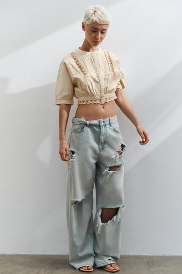 EMBROIDERED CROP SHIRT - Vanilla by Zara
