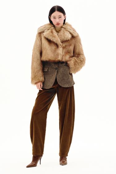 SHORT FAUX FUR JACKET ZW COLLECTION - Beige by Zara