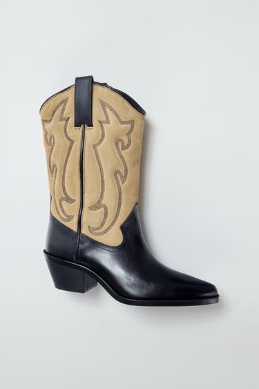 COMBINED LEATHER EMBROIDERED BOOTS - Multicoloured by Zara