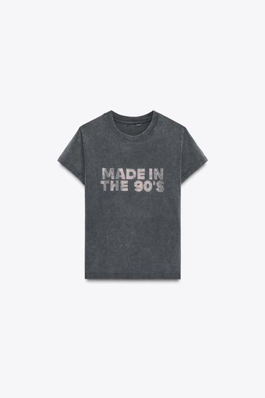 WASHED-EFFECT RHINESTONE T-SHIRT - Anthracite grey by Zara