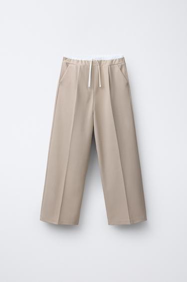 DOUBLE WAISTBAND WIDE-LEG TROUSERS - Light beige by Zara