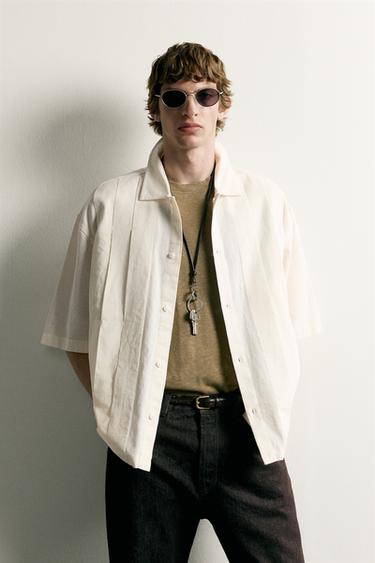 RELAXED FIT PLEATED SHIRT - Oyster-white by Zara