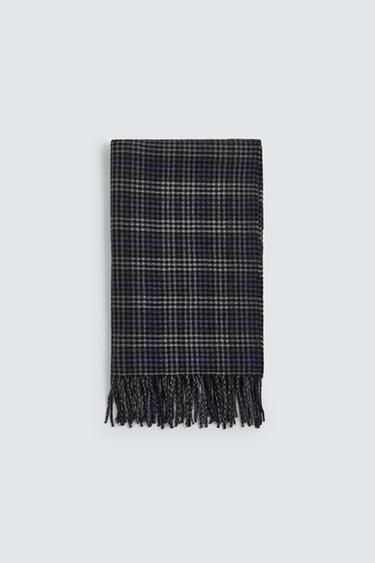 CHECK SCARF WITH FRINGED EDGES - Dark grey by Zara