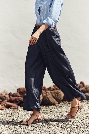WIDE-LEG TROUSERS WITH BELT - Indigo by Zara