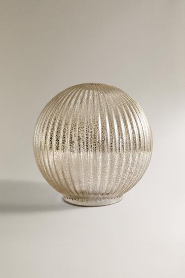 MEDIUM STRIPED LED LIGHT BAUBLE CHRISTMAS DECORATION - Silver by Zara