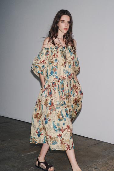 ZW COLLECTION PRINTED RAMIE DRESS - Sand by Zara