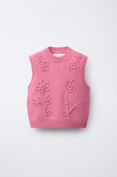 FLORAL KNIT VEST - Bubble gum by Zara