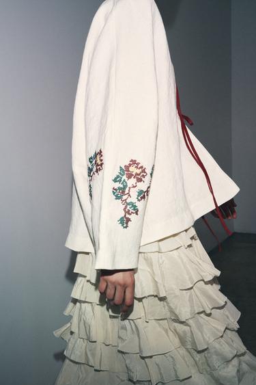 100% LINEN EMBROIDERED KIMONO - Ecru by Zara