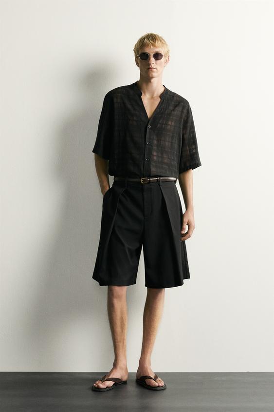 SEMI-SHEER JACQUARD CHECK SHIRT - Black by Zara - Image 0