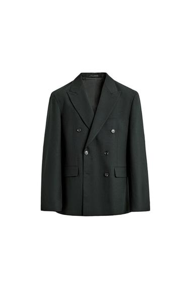 DOUBLE-BREASTED WOOL BLEND SUIT BLAZER - Dark green by Zara