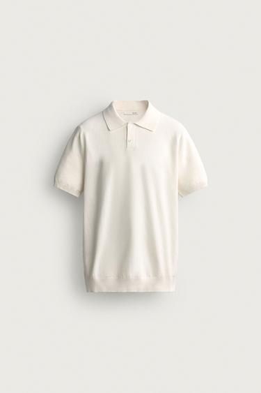 REGULAR FIT TEXTURED KNIT POLO SHIRT - White by Zara