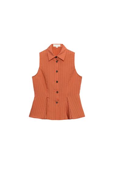 STRIPED PEPLUM WAISTCOAT - Russet by Zara
