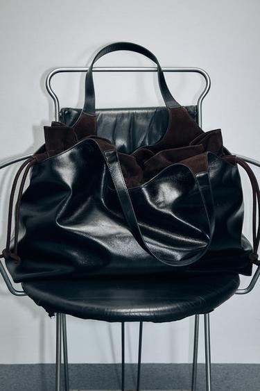LIMITED EDITION LEATHER MAXI SHOPPER BAG - Chocolate by Zara