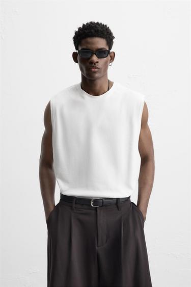 RELAXED FIT SLOGAN TANK TOP - White by Zara