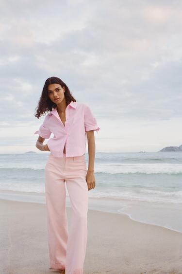 POPLIN SHIRT WITH TIES - Pink by Zara - Image 0