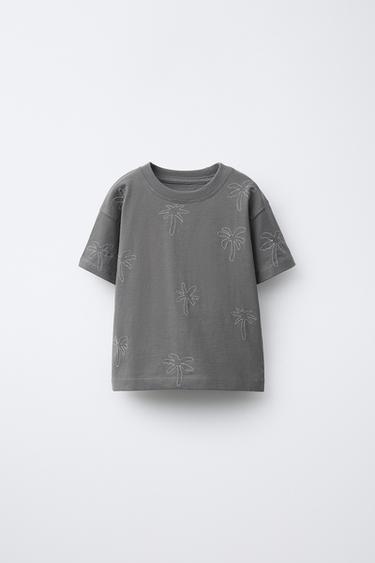 EMBROIDERED T-SHIRT - Anthracite grey by Zara - Image 0