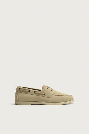 LEATHER DECK SHOES - Beige by Zara
