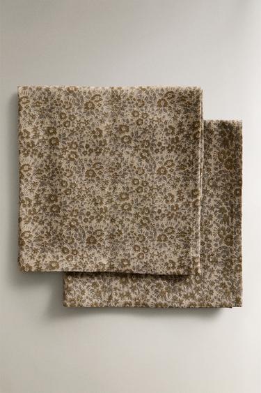 MINI FLORAL PRINT NAPKIN (PACK OF 2) - Brick by Zara