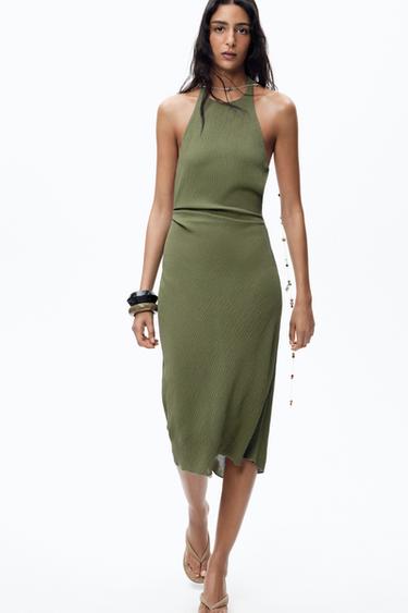 TEXTURED HALTER DRESS - Green by Zara - Image 0