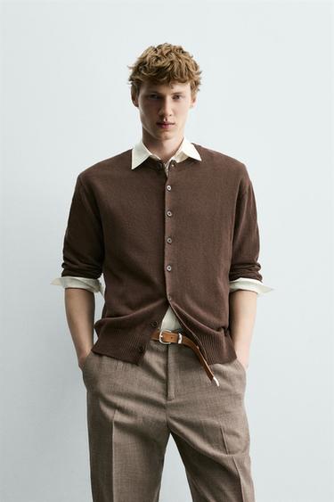 LINEN/COTTON CARDIGAN - Brown by Zara