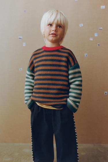 STRIPED KNIT JUMPER - Brown-Blue by Zara