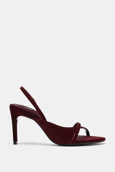 VELVET EFFECT HEELED SANDALS - Burgundy Red by Zara