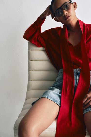 ZW COLLECTION SATIN SHIRT WITH TIES - Red by Zara