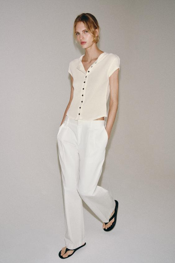 BUTTON PLACKET T-SHIRT - Ecru by Zara - Image 0