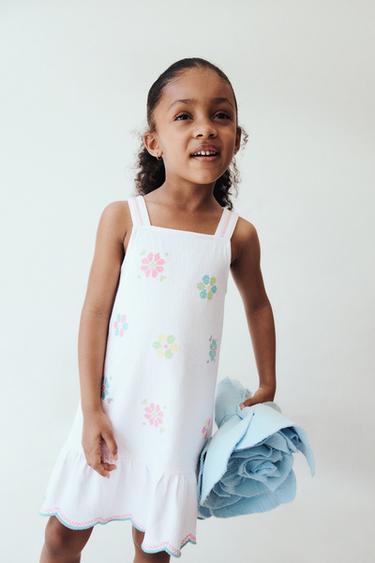 CROSS-STITCH FLORAL TWILL DRESS - White by Zara