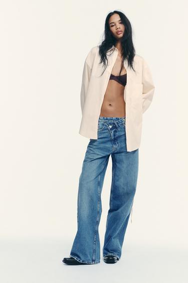 OVERSIZE SHIRT WITH TIE - Light beige by Zara - Image 0