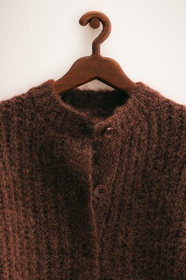 ZARA TIMELESS - CHUNKY KNIT CARDIGAN WITH WOOL - Chocolate by Zara