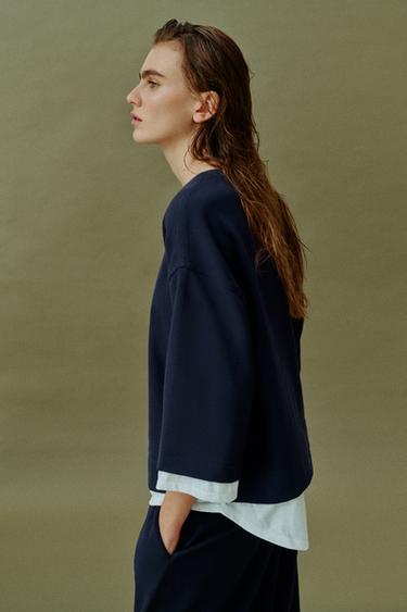 CONTRAST LONG SLEEVE SWEATSHIRT - Navy blue by Zara