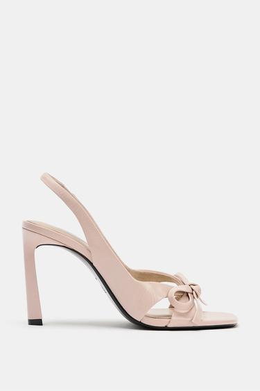 LEATHER HEELED MULES WITH BOW - Pink by Zara