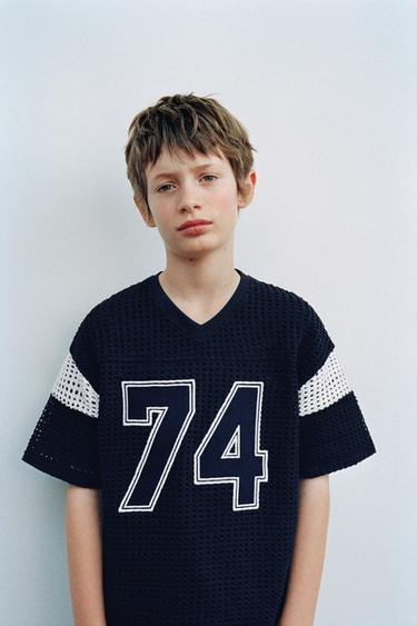 KNITTED T-SHIRT WITH EMBROIDERED NUMBER - navy by Zara