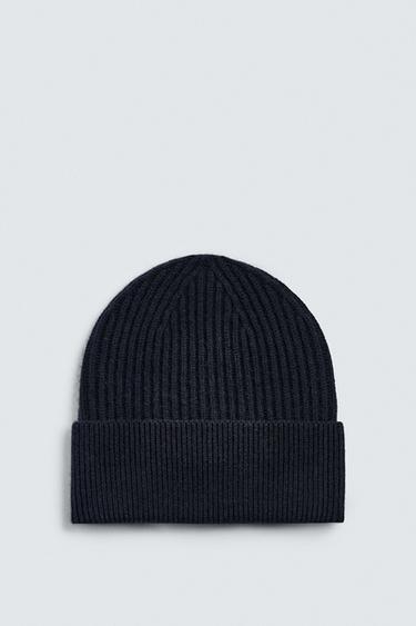 WOOL BLEND KNIT BEANIE - Navy blue by Zara