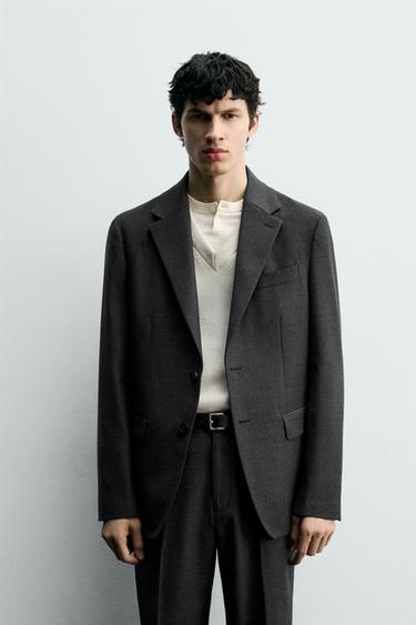 100% WOOL SUIT BLAZER - Anthracite Grey by Zara