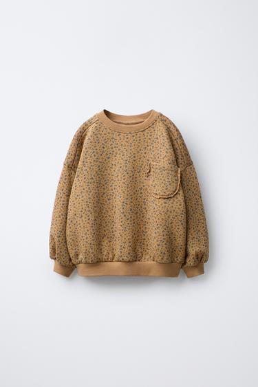 FLORAL SWEATSHIRT WITH LACE POCKET - Ochre by Zara