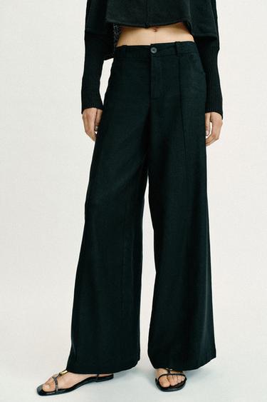 LINEN BLEND WIDE-LEG TROUSERS - Black by Zara