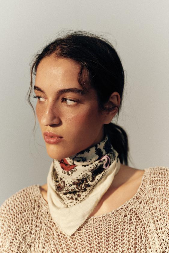 PRINTED BANDANA SCARF - Ecru by Zara - Image 0
