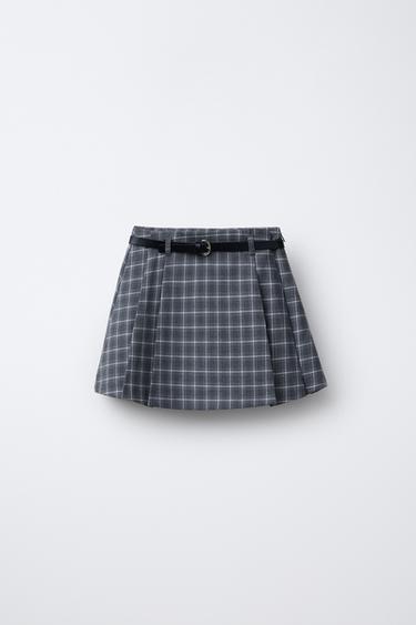 CHECK BERMUDA SKORT WITH BELT - Pearl grey by Zara