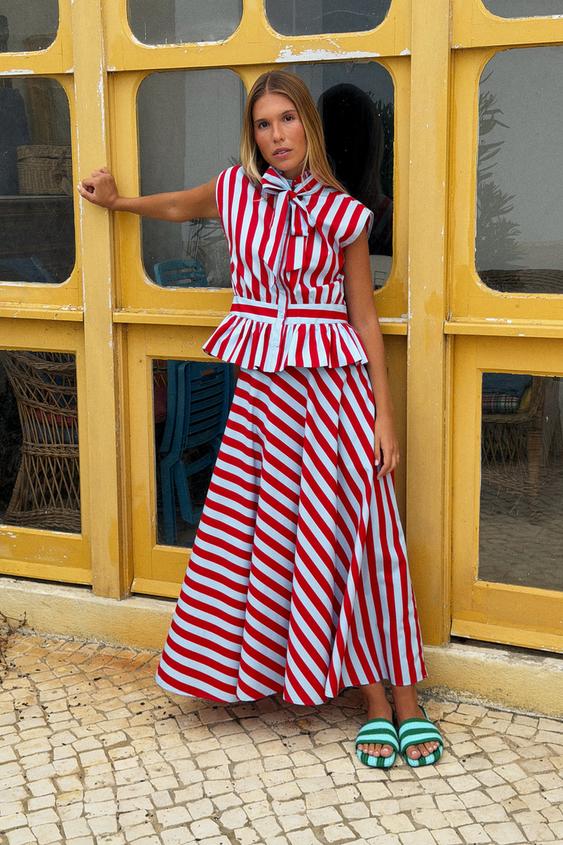 STRIPED SHIRT WITH TIED DETAIL - Red Stripe by Zara - Image 0