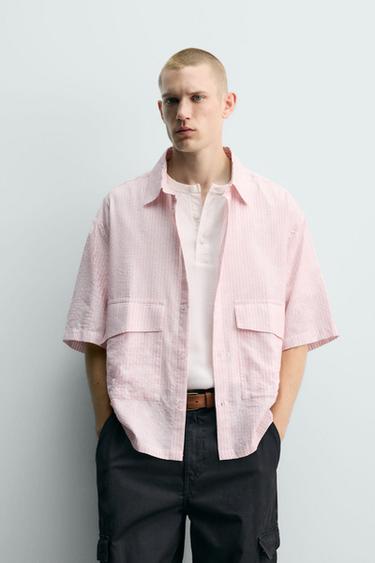 TEXTURED STRIPE JACQUARD SHIRT - Pale pink by Zara