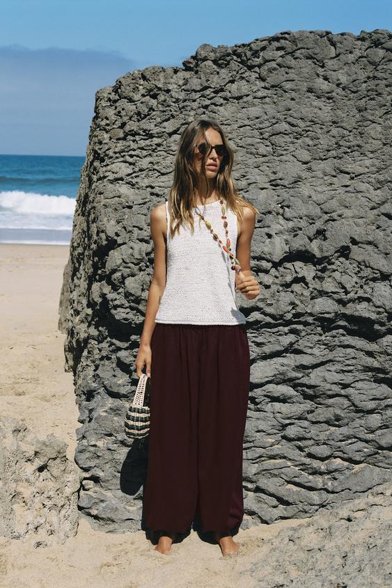 LINEN BLEND SAROUEL TROUSERS - Aubergine by Zara - Image 0