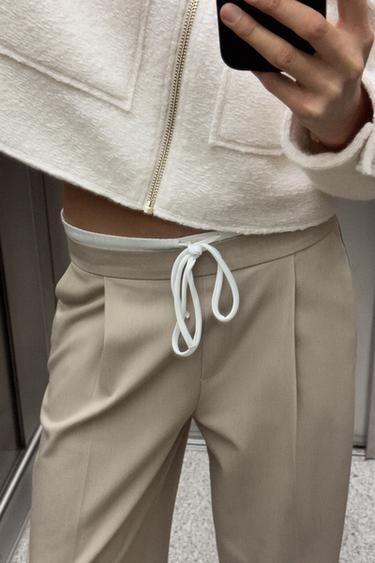 WIDE-LEG TROUSERS WITH DOUBLE WAISTBAND - Sand by Zara