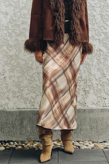 SATIN MIDI SKIRT - Beige-brown by Zara