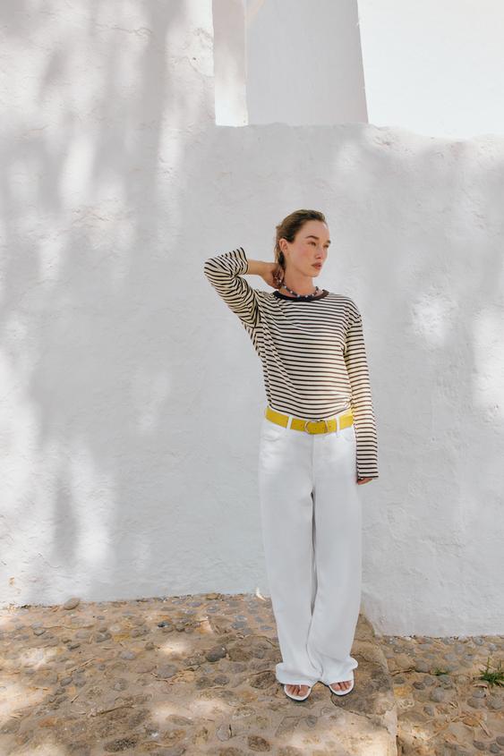 STRIPED LONG SLEEVE T-SHIRT - Brown Stripes by Zara - Image 0