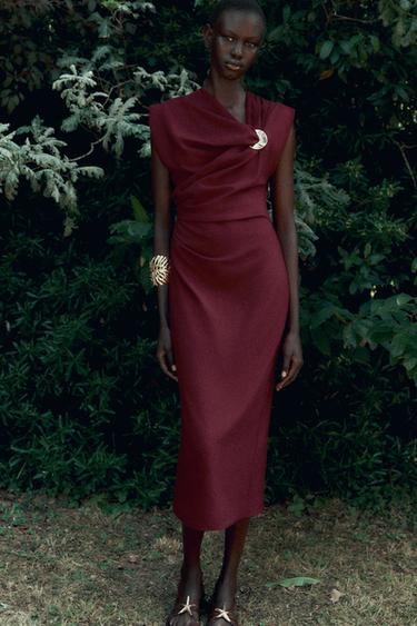 GOLD APPLIQUÉ MIDI DRESS - Raspberry by Zara - Image 0