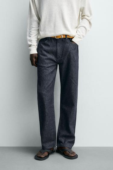 COTTON-HEMP STRAIGHT-LEG JEANS - Blue by Zara