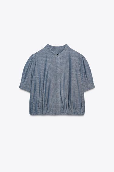 ZW COLLECTION DENIM PLEATED SHIRT - Blue by Zara